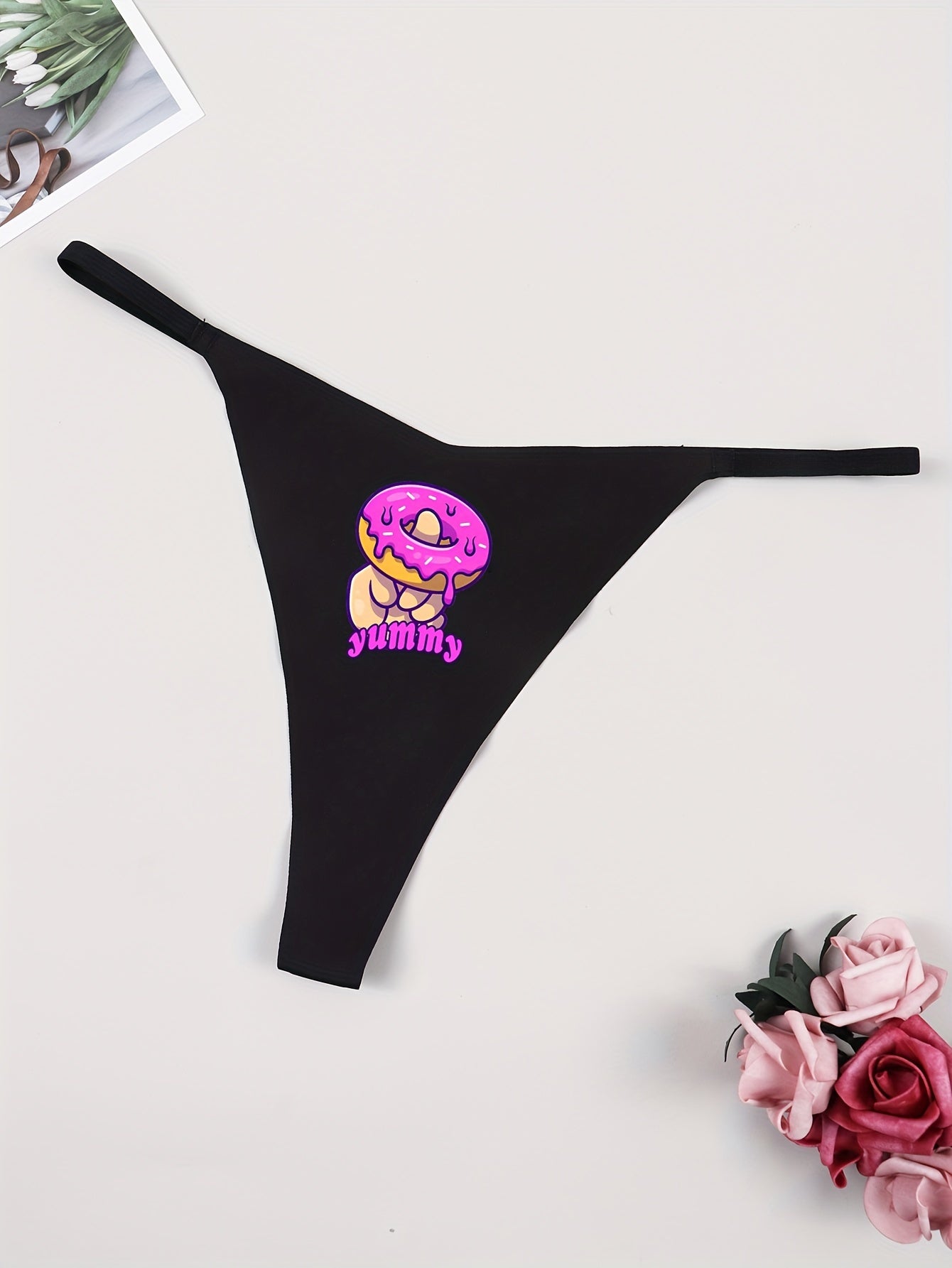 Women's Thong Underwear Breathable Donut Print Letter Graphic Nylon Fabric