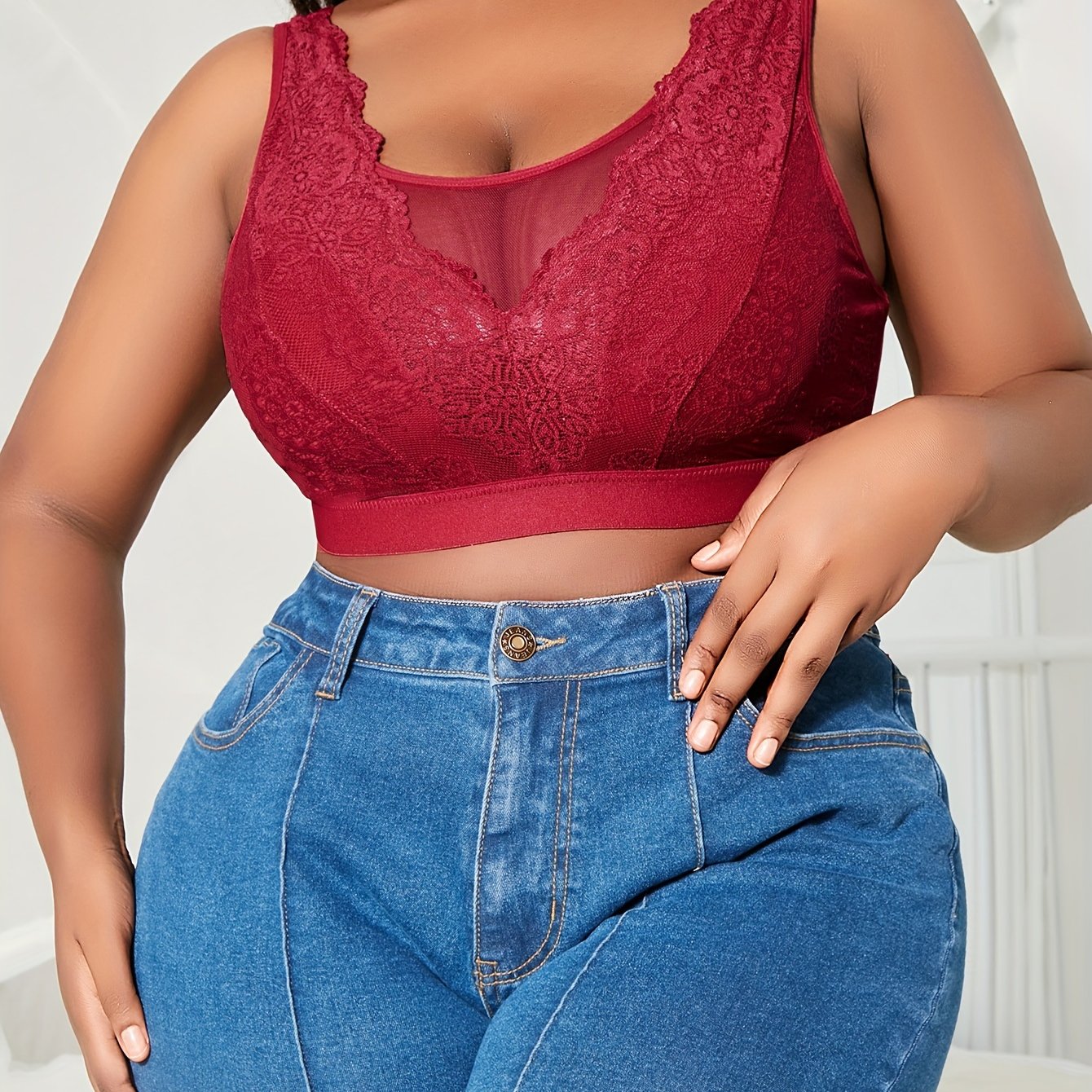 Plus o'lchamli ayollar uchun gul naqshli korsetti mesh yarim shaffof bra