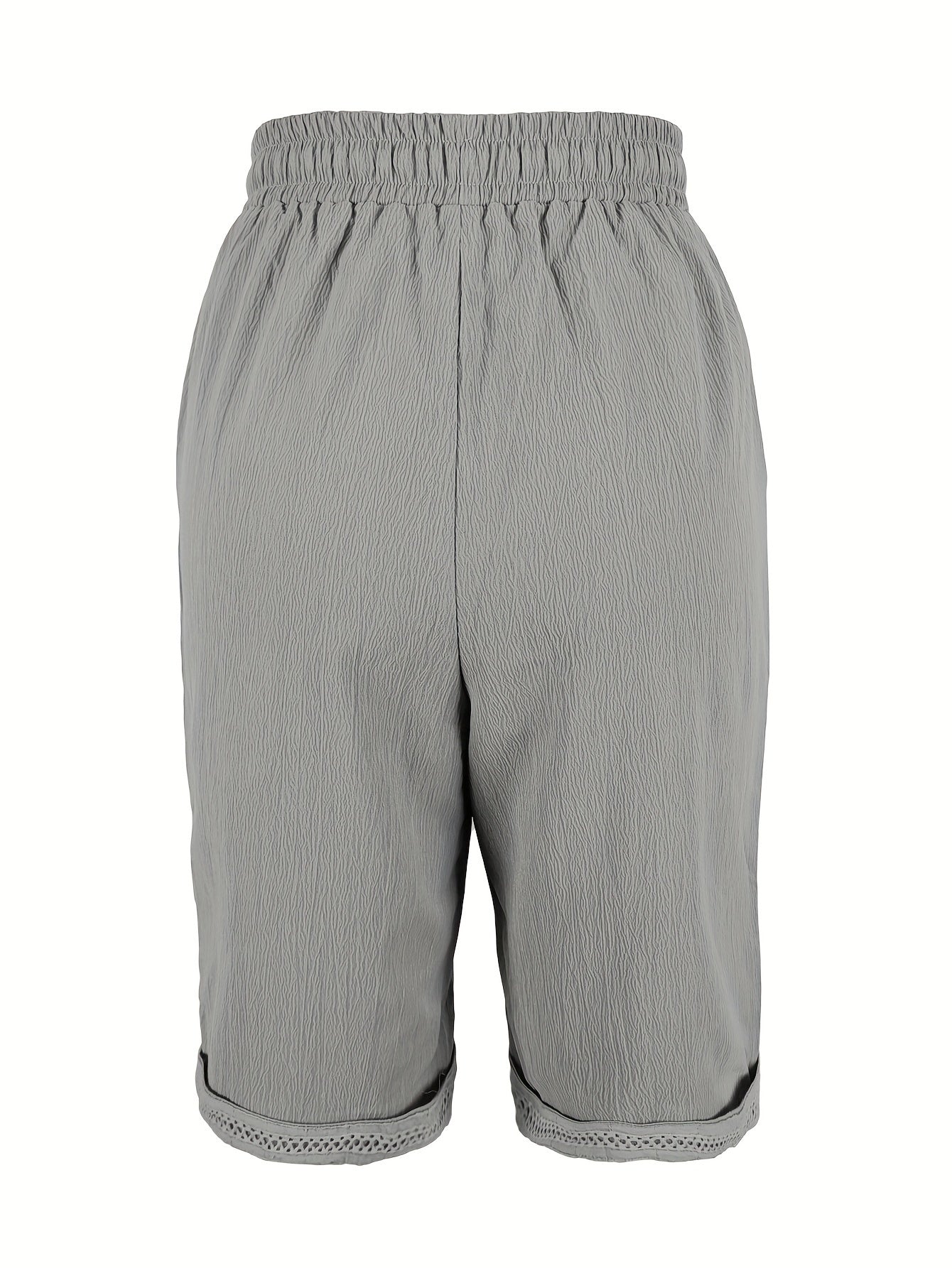 Women's Polyester Drawstring Capri Pants with Braided Hem and Faux Button Details