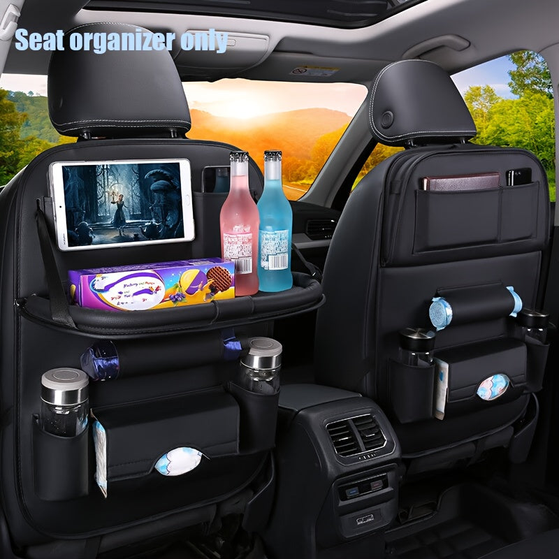 Back Seat Organizer with Foldable Tablet Tray and Cup Holders for Cars