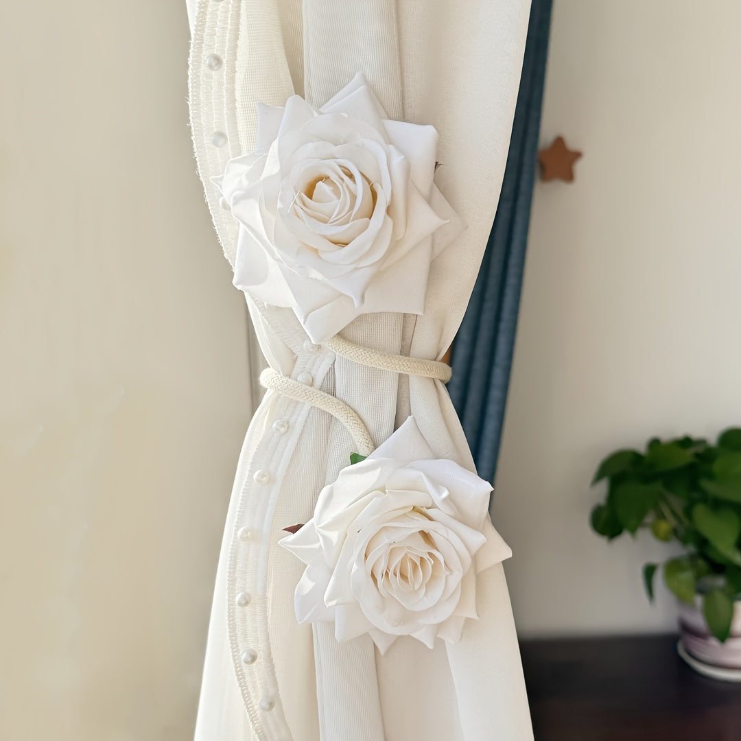 White Rose Curtain Tieback Cotton Linen Home Decor Living Room Office