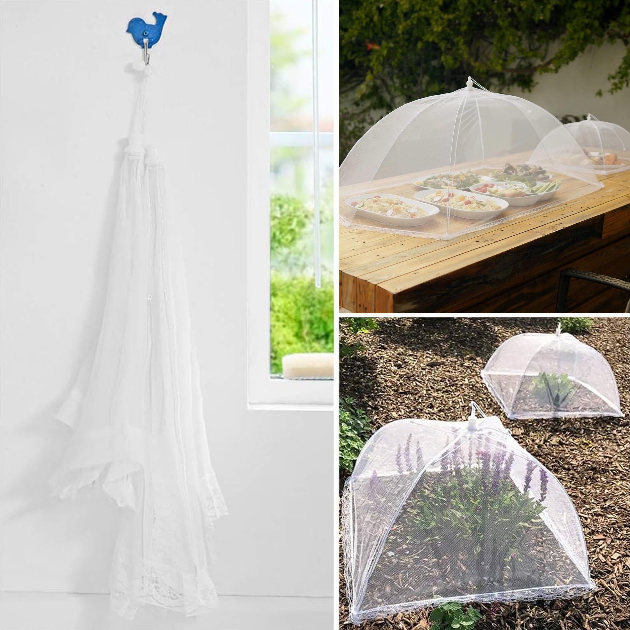 White Mesh Food Cover, Foldable, Insect and Mosquito Net, Easy to Clean, for Camping and Dining