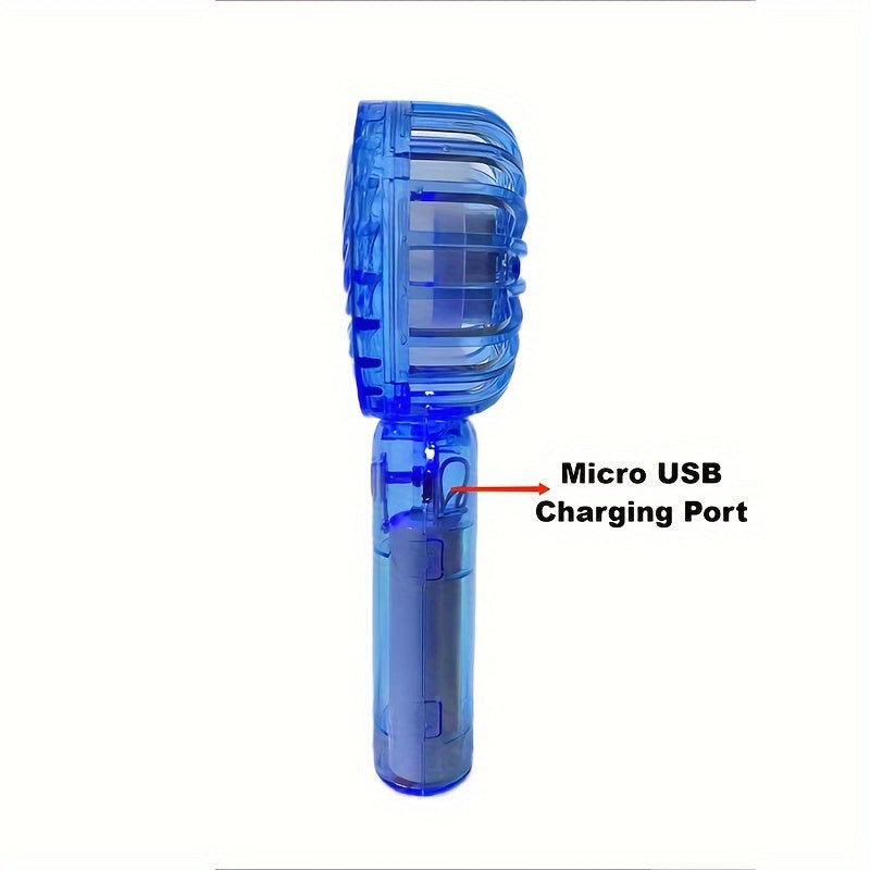 Portable Handheld Fan USB Rechargeable Quiet 3-Speed Compact Transparent