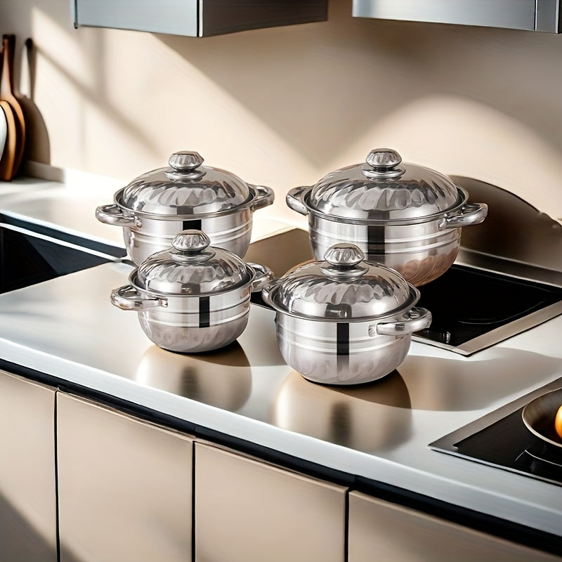 Stainless Steel Cookware Set 10 Pieces Pots Pans Lids Soup Ladle Kitchen Gift