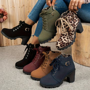 Women's Chunky Platform Ankle Boots Synthetic with Zipper and Buckle Variety