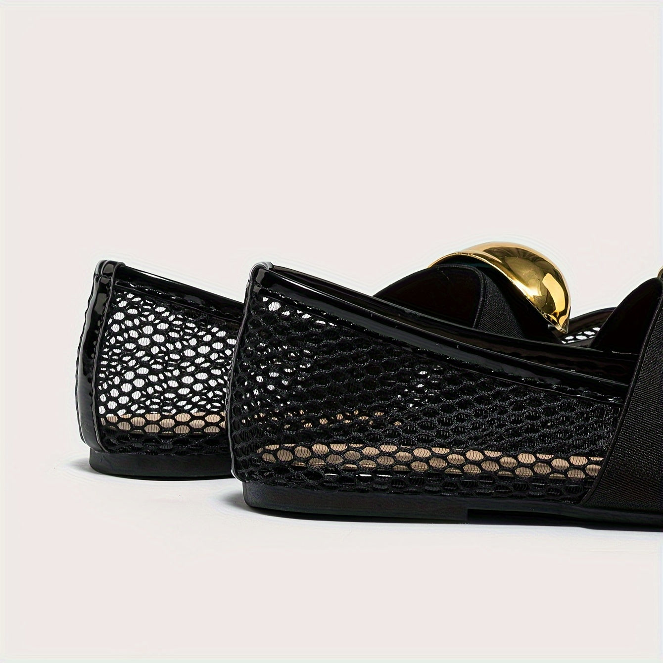 Women's Mesh Ballet Flats Hollow Metal Buckle Summer Comfortable Shoes