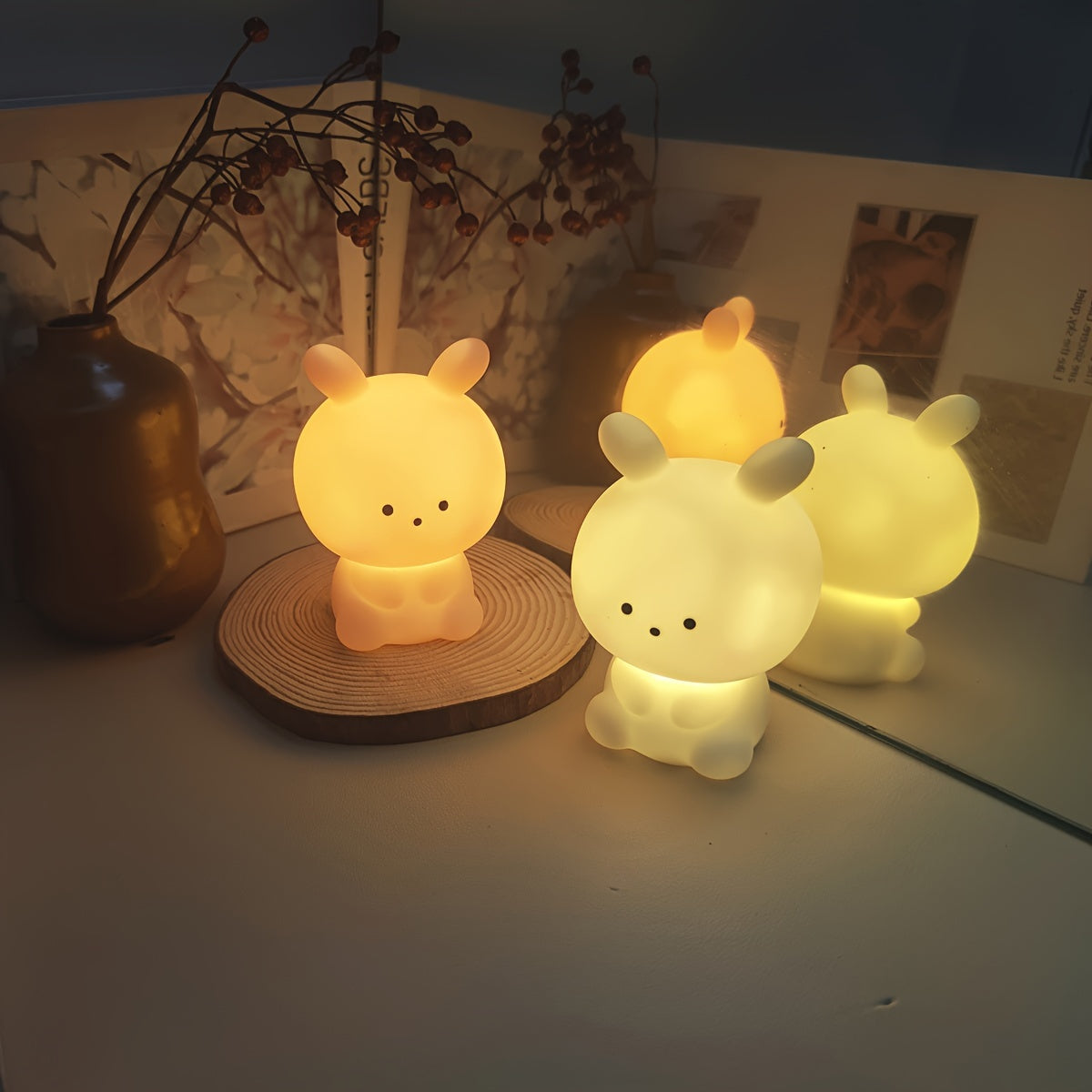 Luz nocturna de conejito de Halloween estilo asiático con control de encendido/apagado para dormitorios, fiestas y regalos