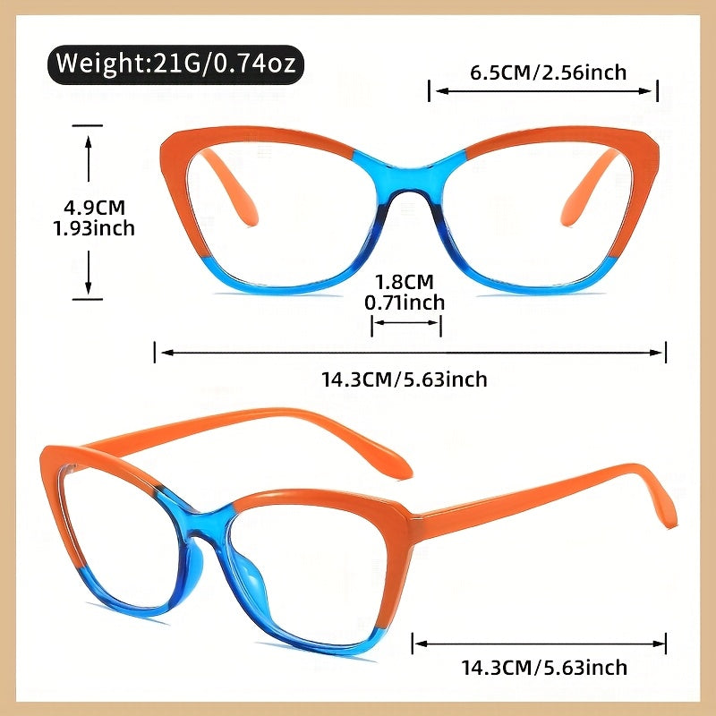 Women's Cat Eye Reading Glasses with Color Block Frame Clear Lenses for Computer Use +1.0 to +4.0