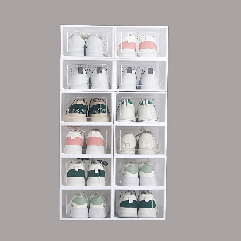 12-Pack Transparent Stackable Shoe Storage Boxes with Flip Top Closure Non-Waterproof Space-Saving