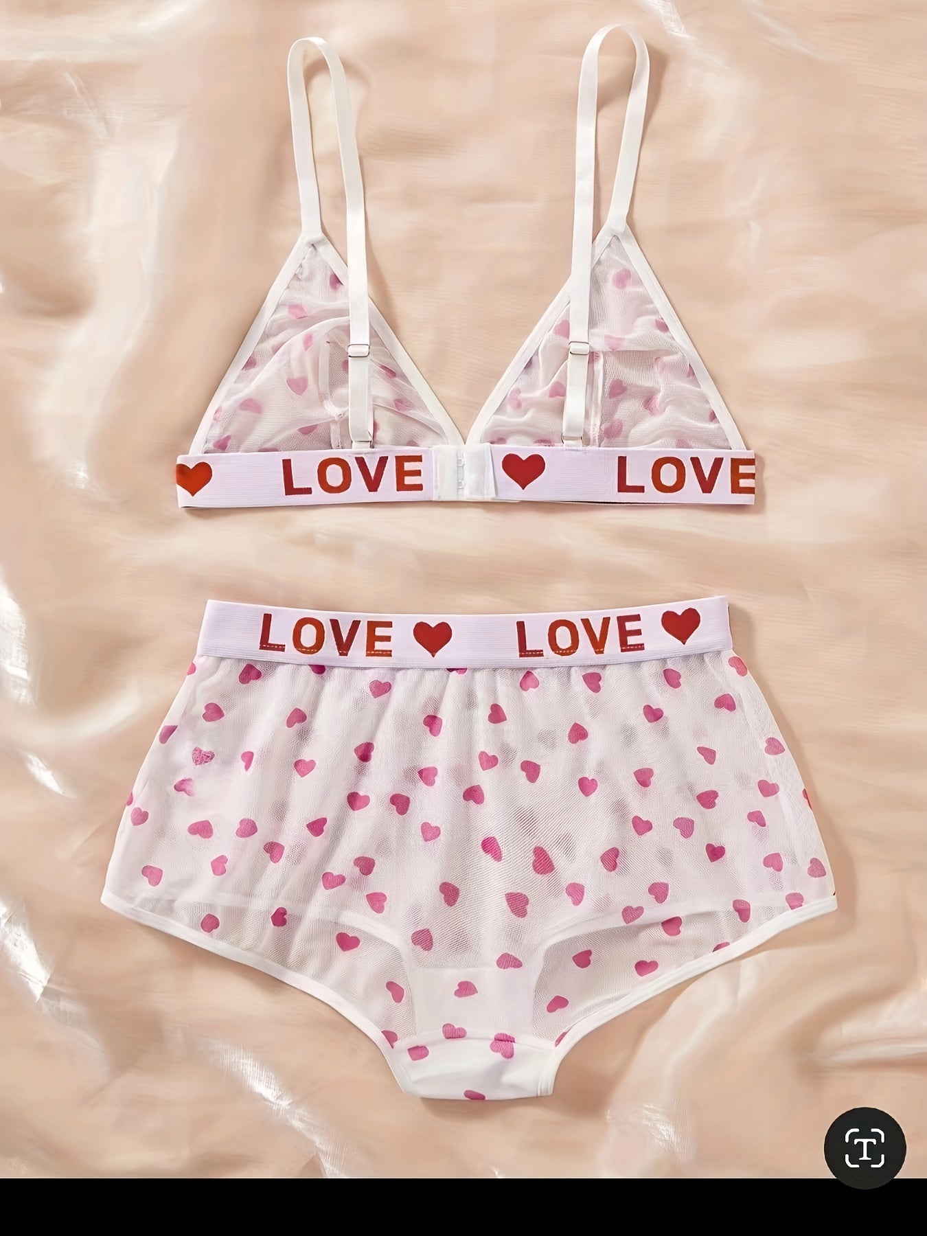 Women's Spaghetti Strap Heart Letter Lingerie Set Sexy Intimates