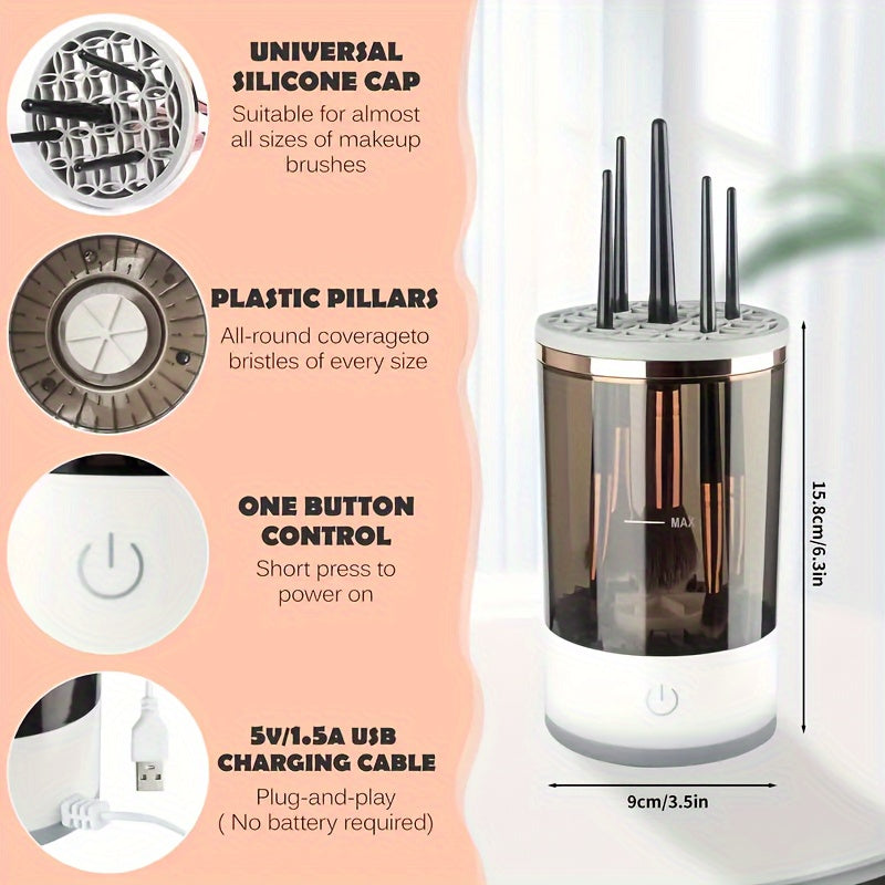 Limpiador de brochas de maquillaje con alimentación USB, sin olor, sin batería, lavadora y secadora de brochas