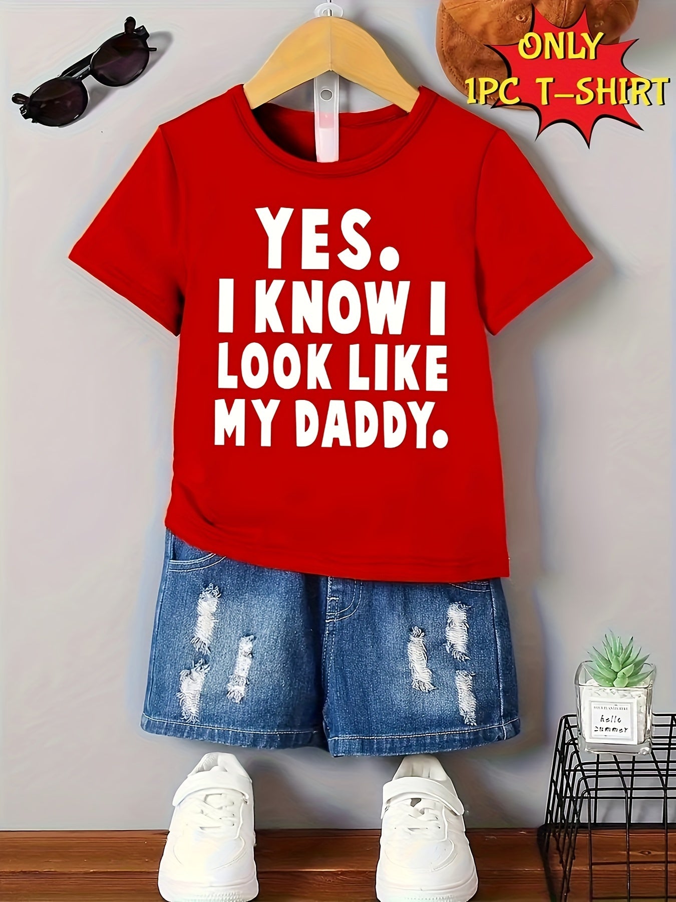 Kids Boys Summer Tops Crew Neck Short Sleeve T-Shirt with "Yes I Know I Look Like" Print
