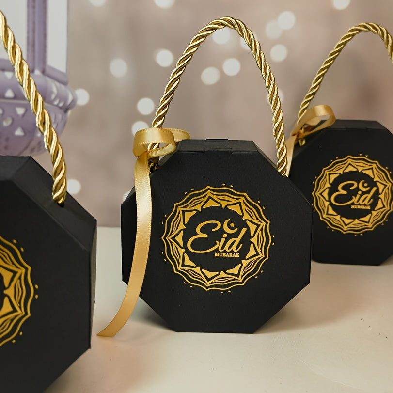 Set of 10 Eid Mubarak Gift Bags White and Black for Cookies Candy Ramadan Party Decor