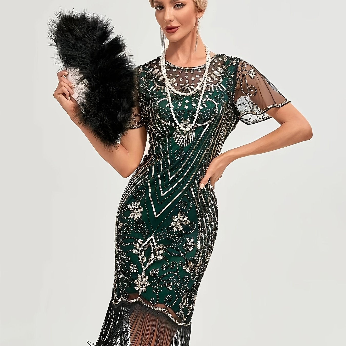 Women's 1920s Sequin Flapper Dress Beaded Embroidery Fringe Party Gown