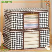 Large Houndstooth Fabric Storage Bag with Zipper Handle for Clothes and Linens