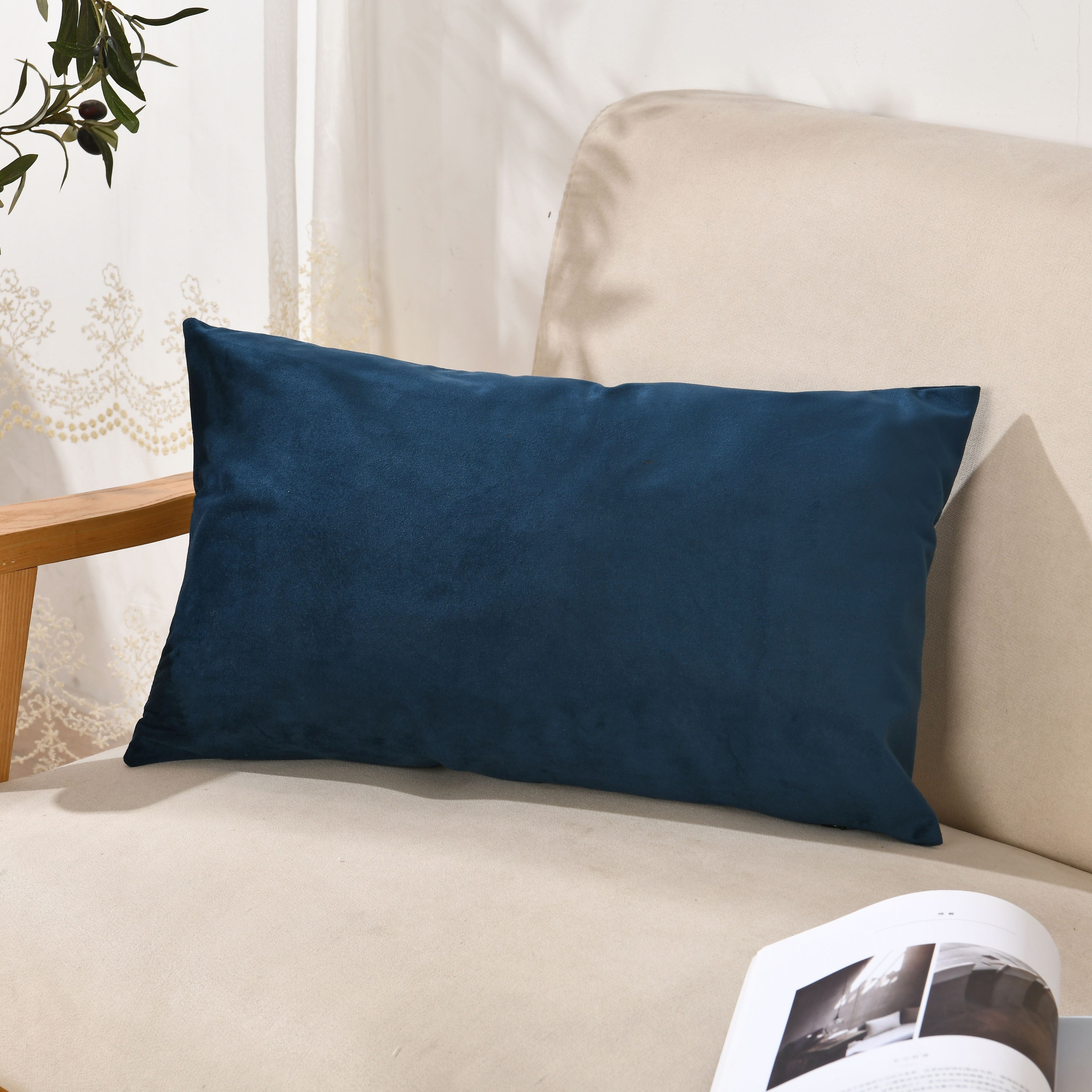 Velvet Throw Pillow Cover in Navy Blue Yellow-Green Orange Polyester Zipper Closure for Living Room Bedroom