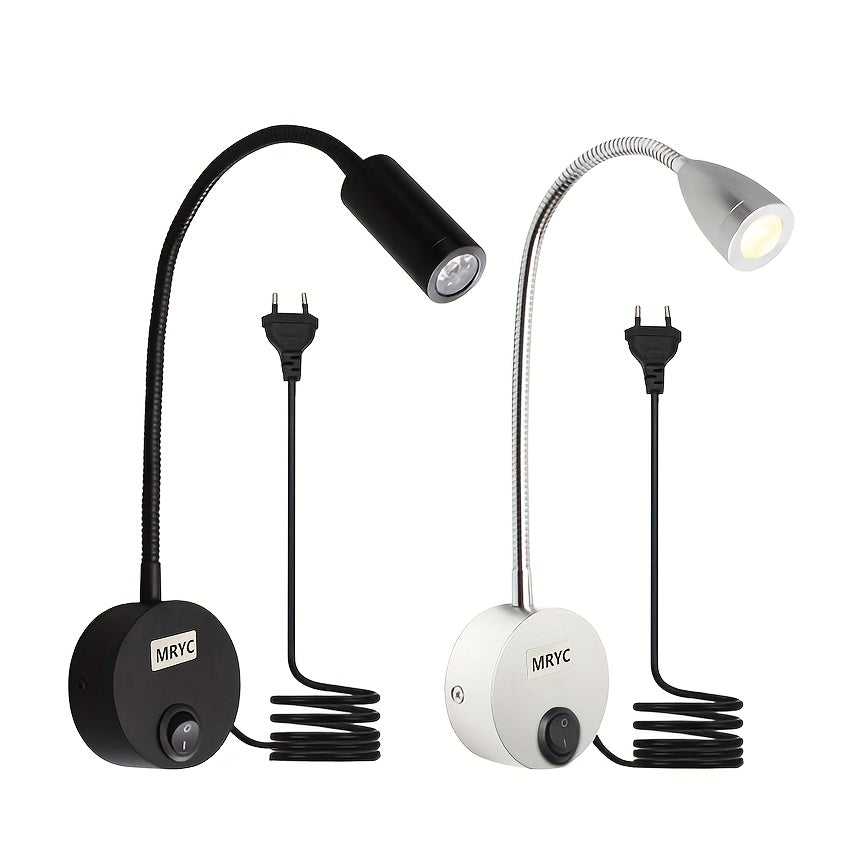 Wall-Mounted LED Reading Light with Flexible Goose Neck and Switch for Bedroom Office Studio