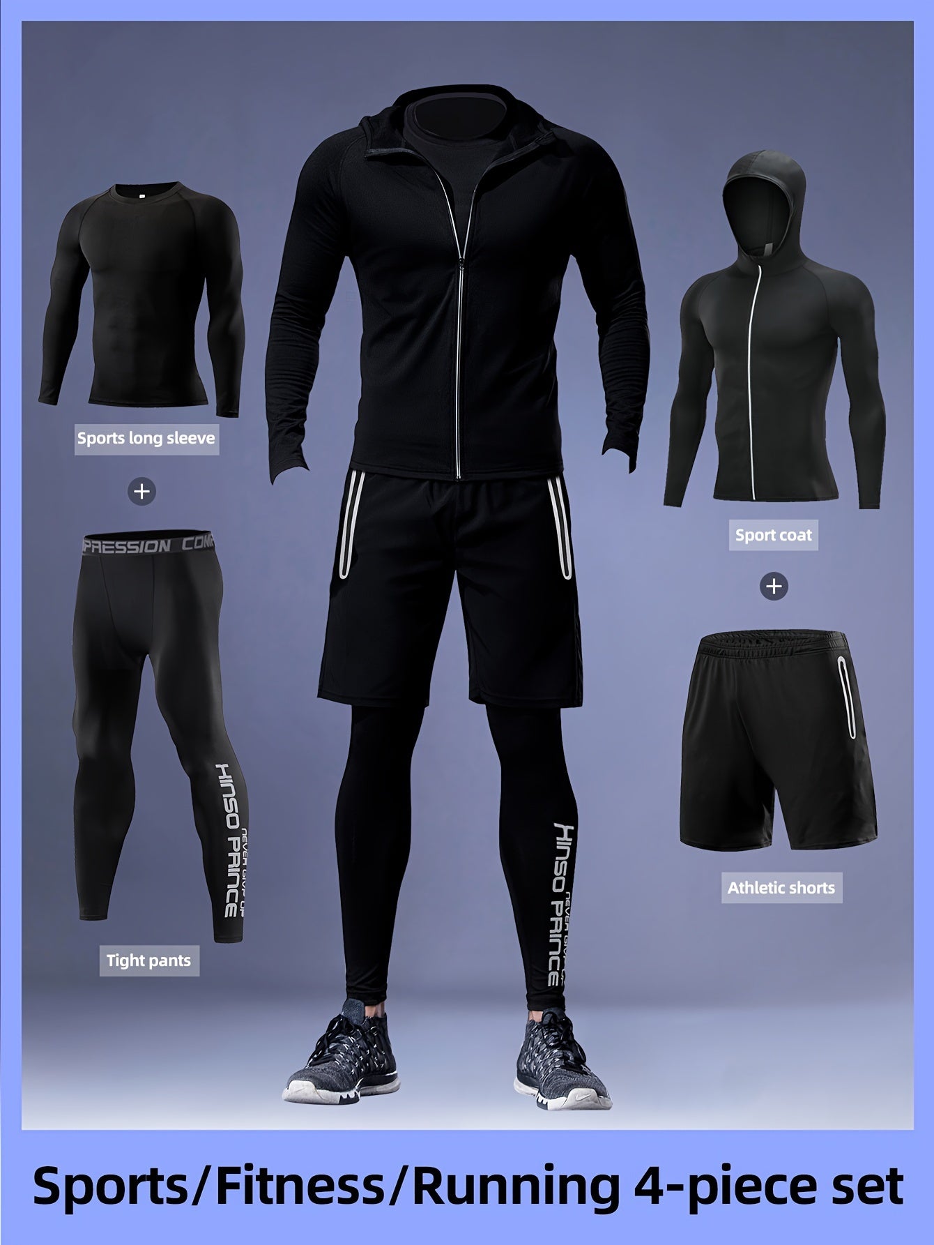 Men's Athletic Set Hoodie Shorts Leggings Quick-Dry Stretch Sports Casual Outdoor