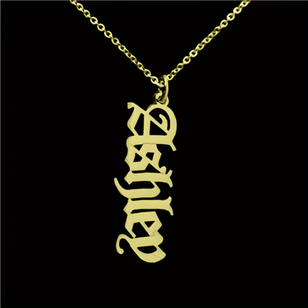 Unisex Gothic Style Old English Name Pendant Necklace 18K Gold Plated Stainless Steel
