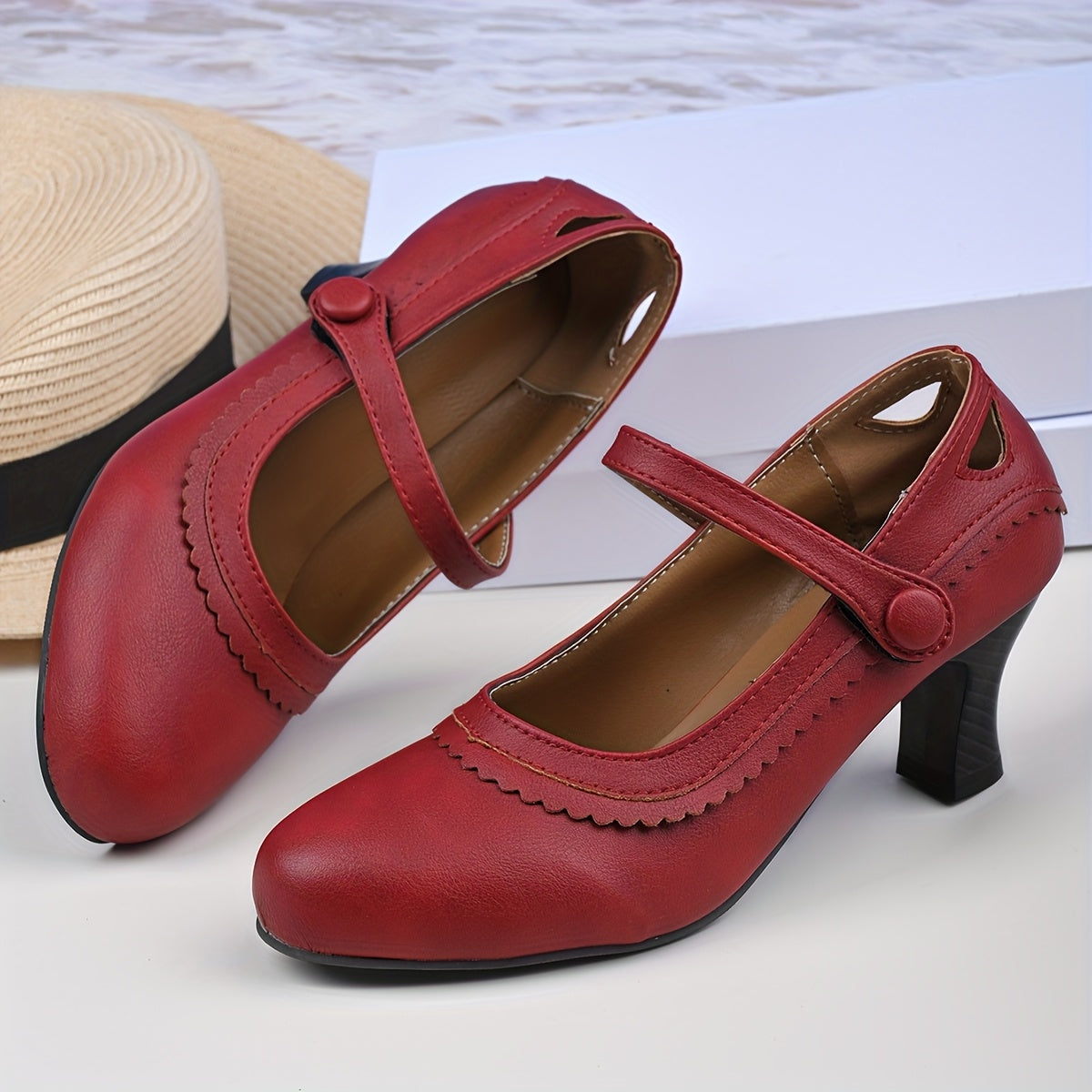 Women's Plus Size Retro Mary Jane Heels Geometric Toe Cushioned Non-Slip Brown