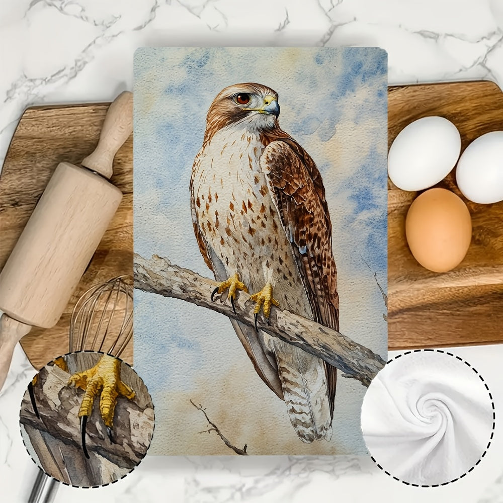 Two-Piece Ultra-Soft Kitchen Towels Hawk Design Highly Absorbent Machine Washable