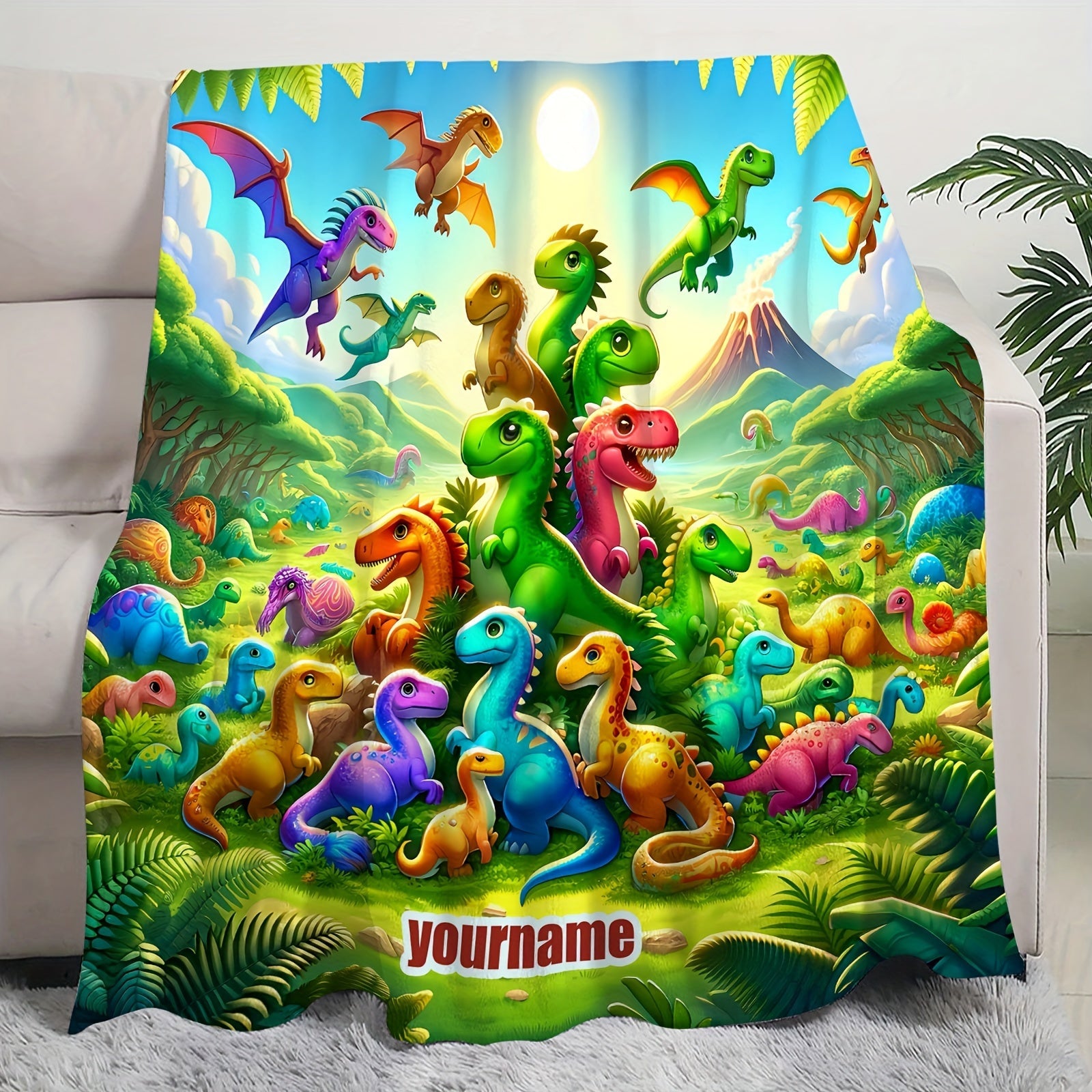 Dinosaur Print Flannel Fleece Blanket for Kids and Adults Soft Cozy Bed Throw