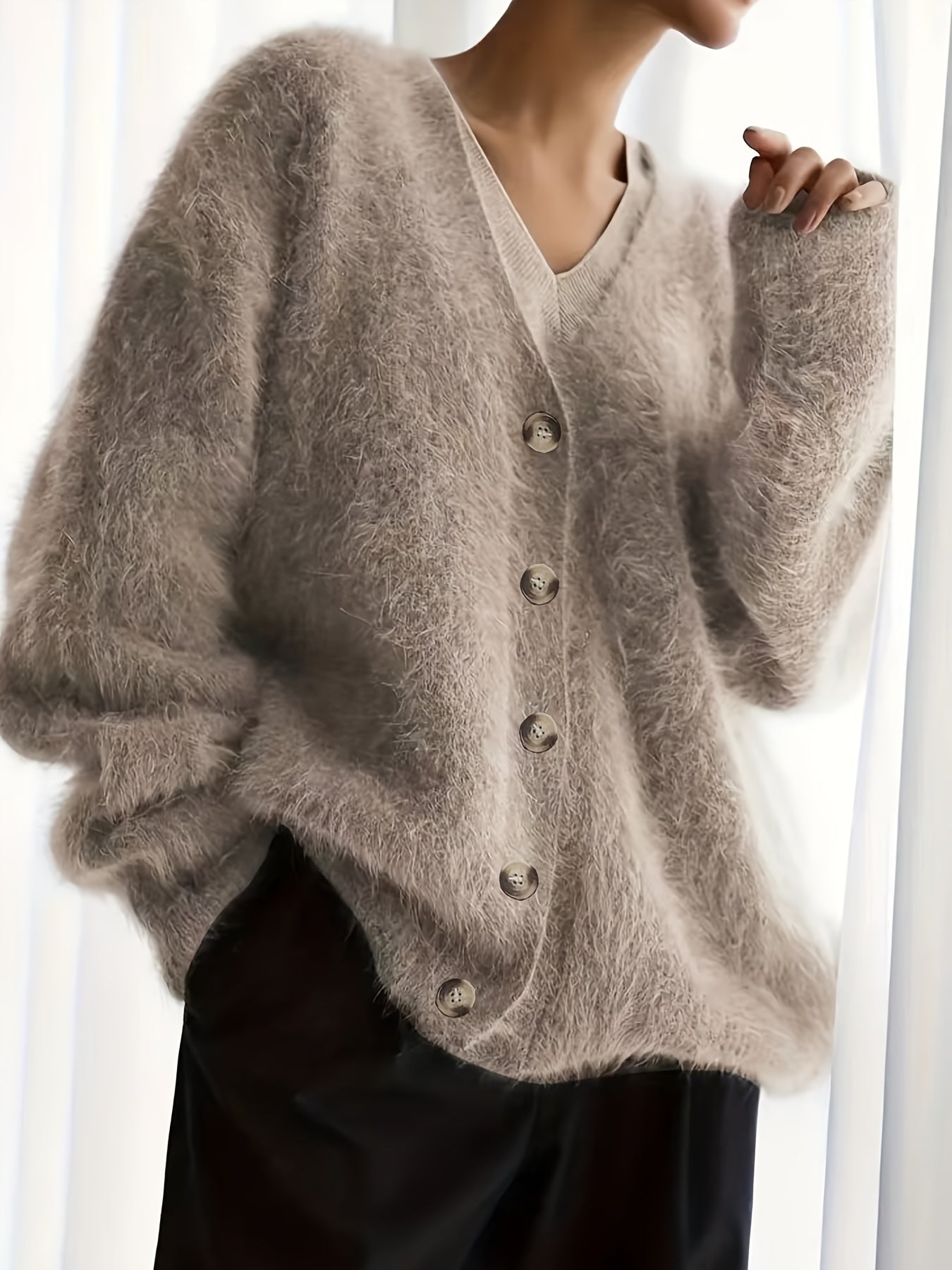 Plus Size Women's Cardigan Long Sleeve Open Front Beige Fall Winter Sweater