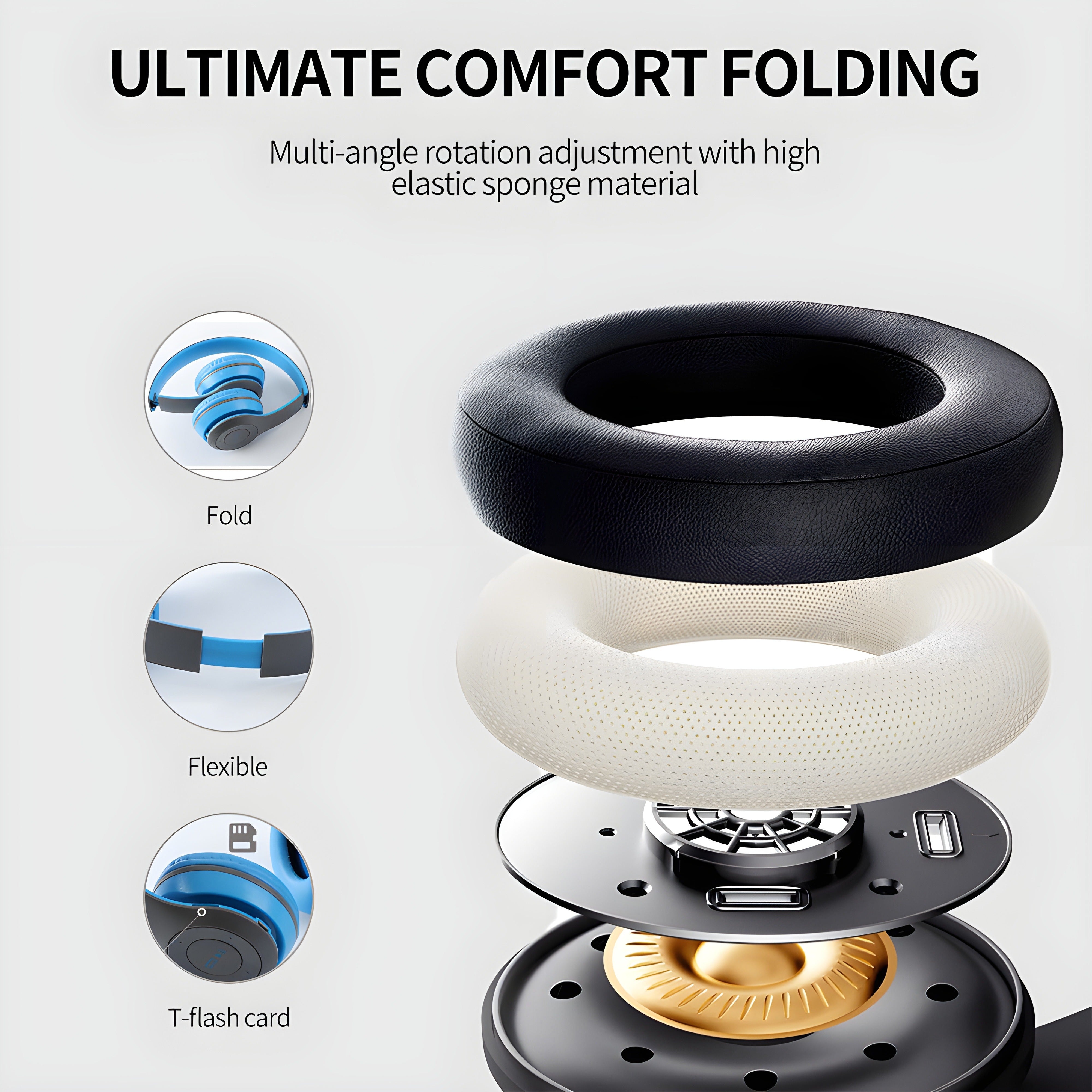 Wireless Foldable Headphones with Hi-Def Sound Microphone for Gaming and Calls