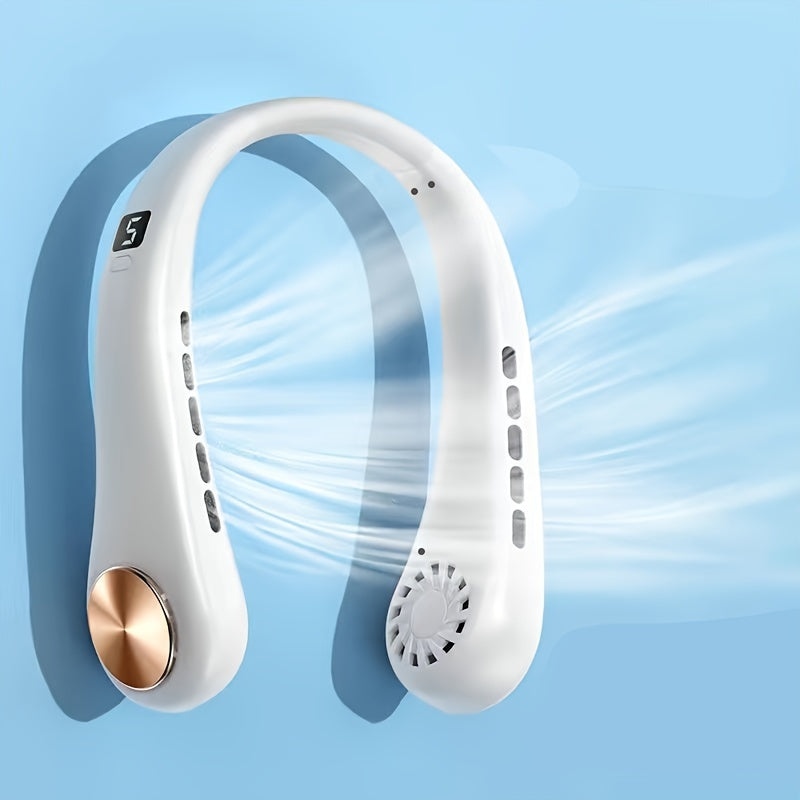 Portable Neck Fan with Digital Display, 5-Speed, Rechargeable, Wearable