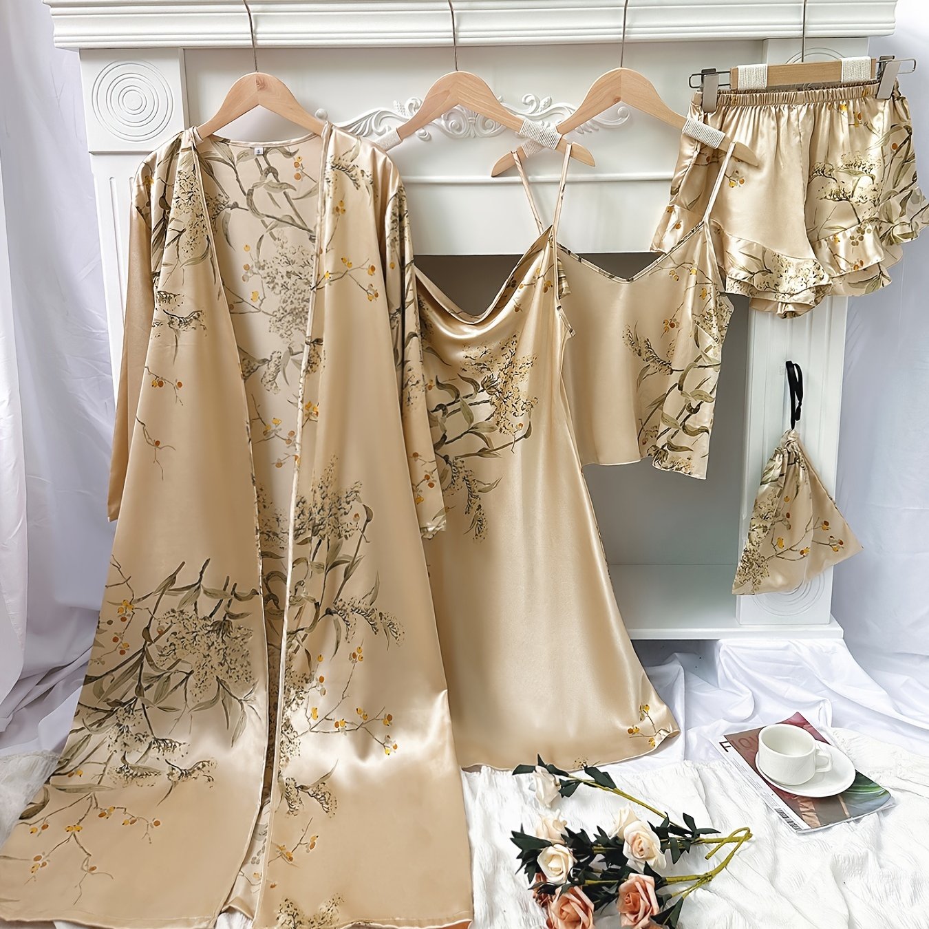 Women’s Printed Pajama Set with Cherry Pattern, Polyester, All-Season