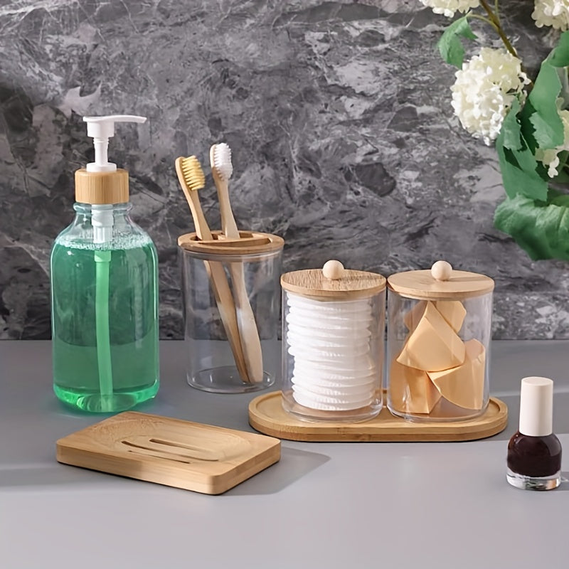 Juego de 4 accesorios de baño de bambú para organizar y decorar