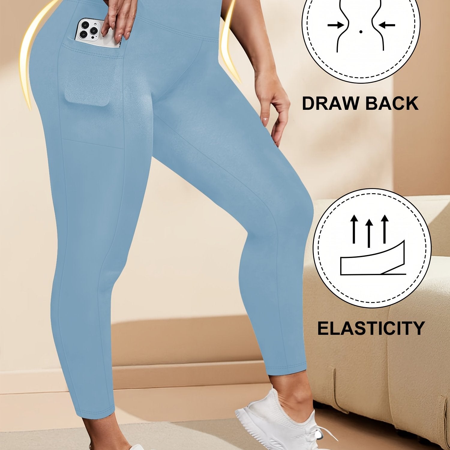 Women's High-Waisted Elastic Slimming Leggings with Side Pockets