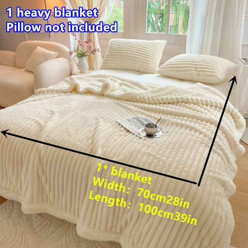 Double-Layered Polyester Flannel Throw Blanket with Stripes for All-Season Comfort