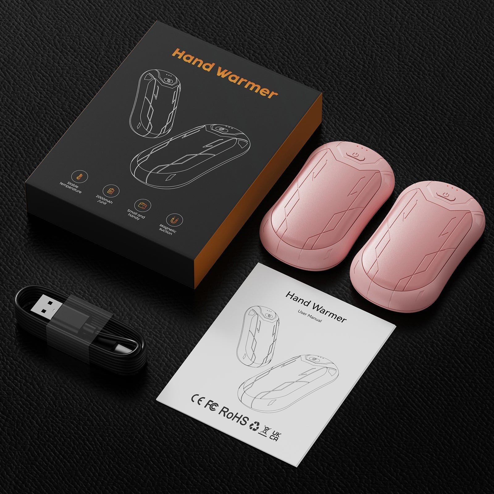 Portable Hand Warmer with Dual-Sided Heating, USB-C Rechargeable, 3 Heat Levels