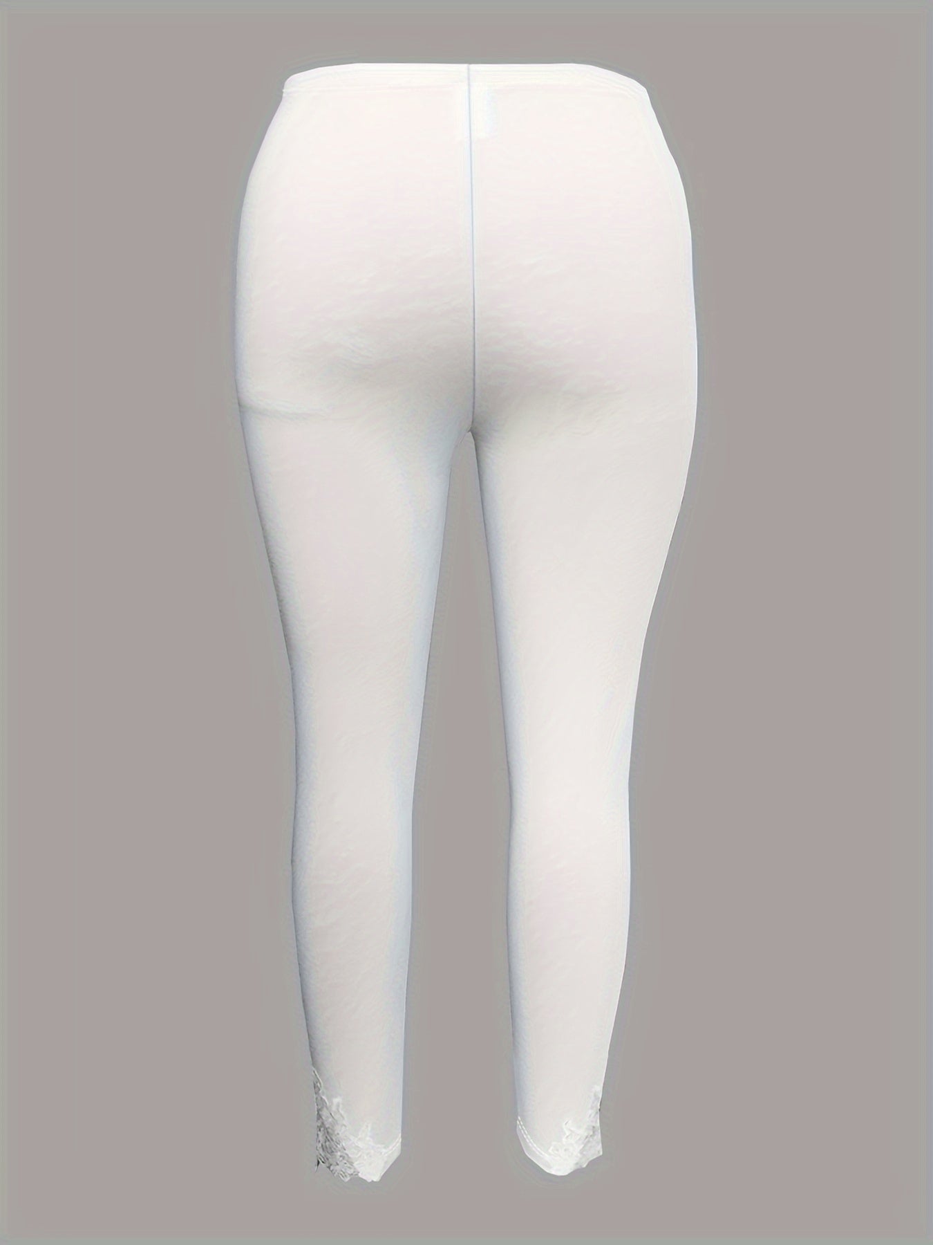 Plus Size Contrast Lace Solid Leggings Women's Casual Stretchy Pants