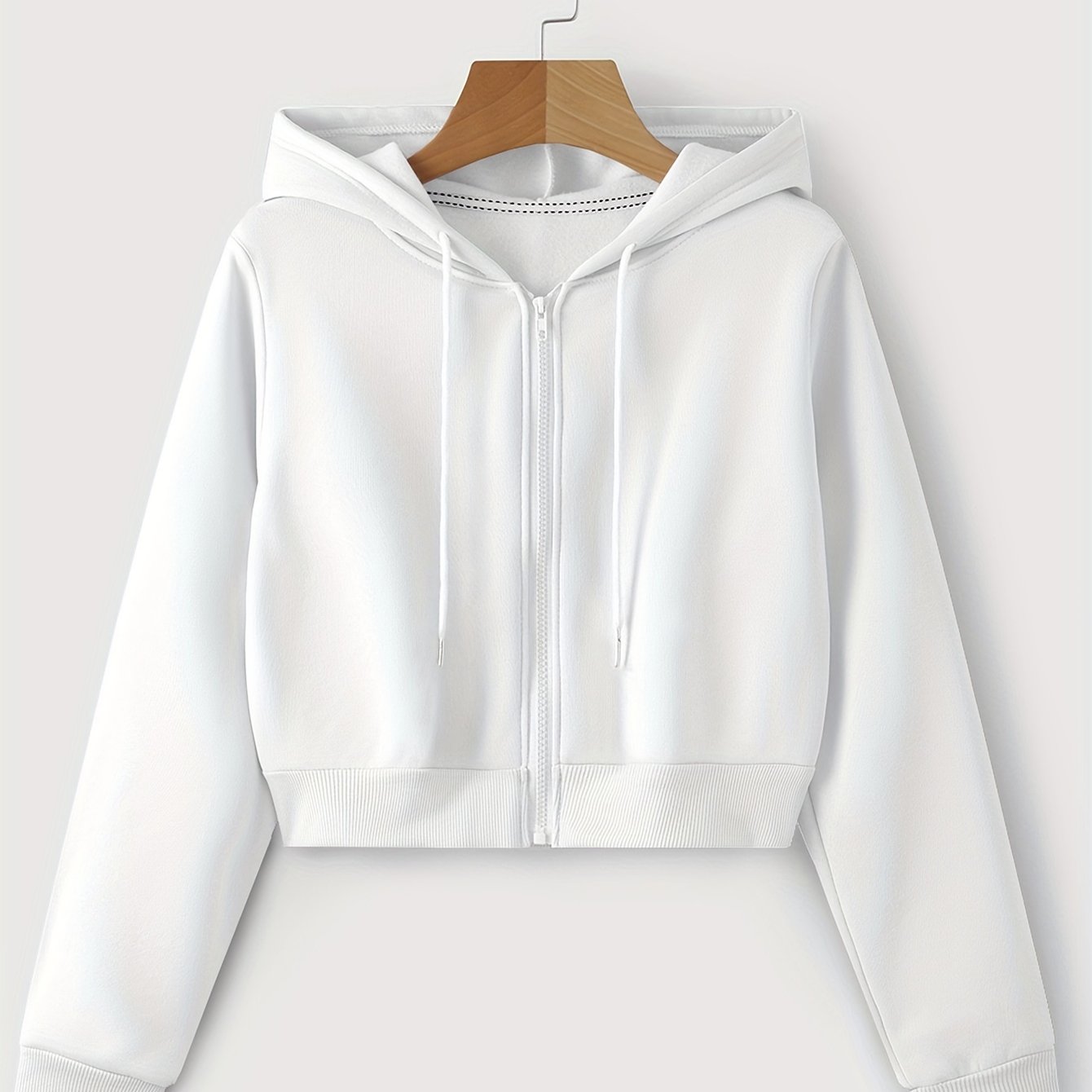Women's Cropped Hoodie with Drawstring, Long Sleeves, Zipper, Fall and Spring Casual Wear