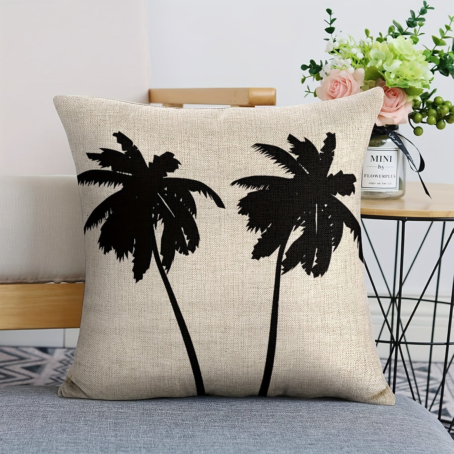 Linen Palm Pillowcase for Modern Sofa Living Room Bedroom Printed One Side