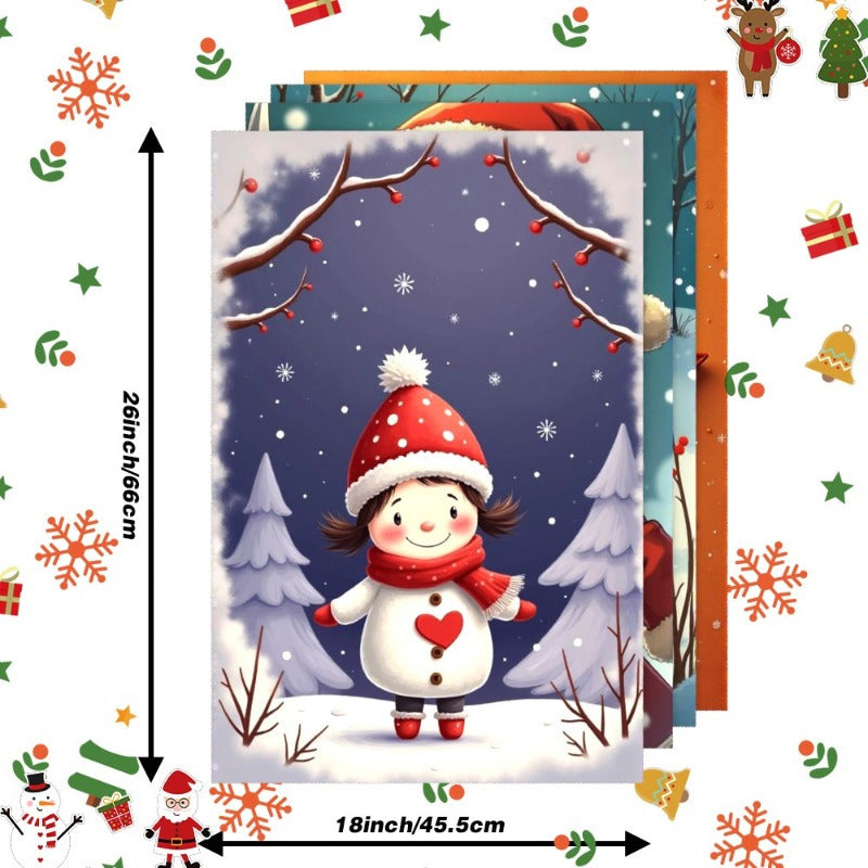 Juego de 4 toallas de cocina de Navidad con muñeco de nieve y copo de nieve 45x66cm