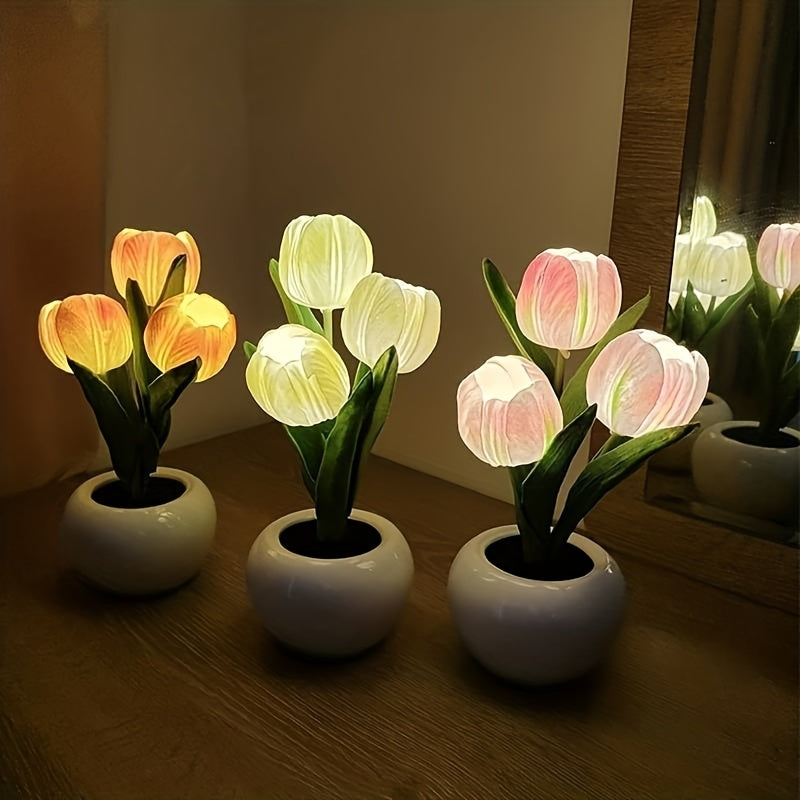 LED Tulip Night Light Vase Decoration USB Powered for Bedroom Living Room Office