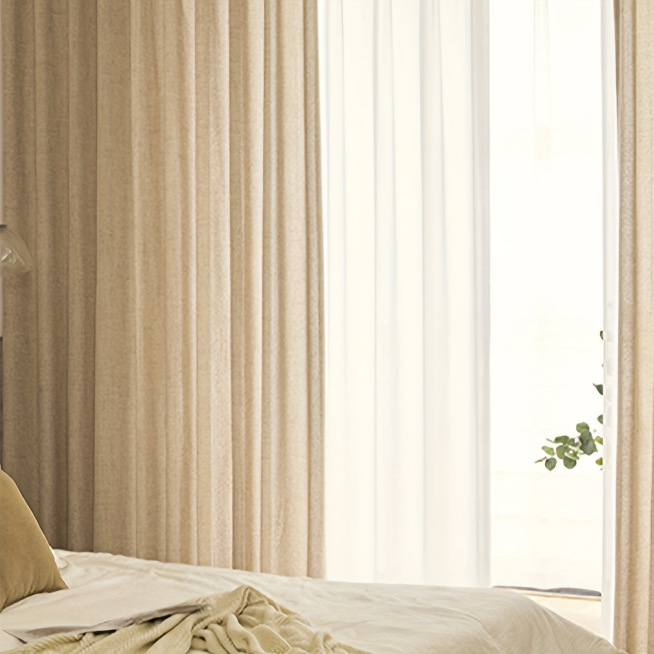 Elegant Faux Linen Curtain for Living Room Bedroom Office with Rod Pocket