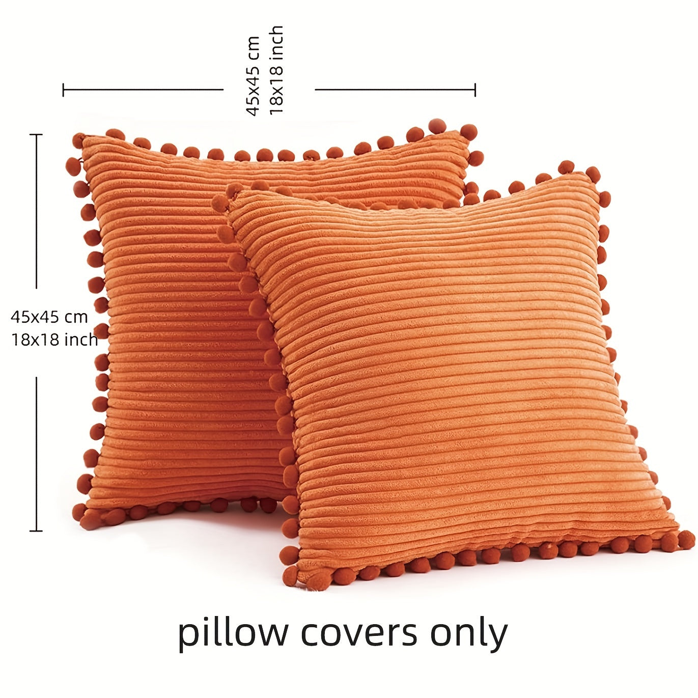 Набор из 2-х бохо наволочек для подушек с помпонами и акцентом из вельвета. Сплошные квадратные подушки для различных пространств. (18x18 дюймов/45x45 см). ВКЛЮЧЕНИЯ НЕ ВХОДЯТ.