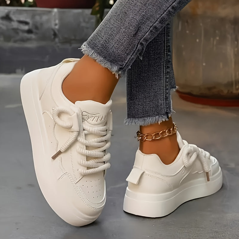 Women's Chunky Platform Sneakers Low-Top Lace-Up Casual Shoes Rubber Sole