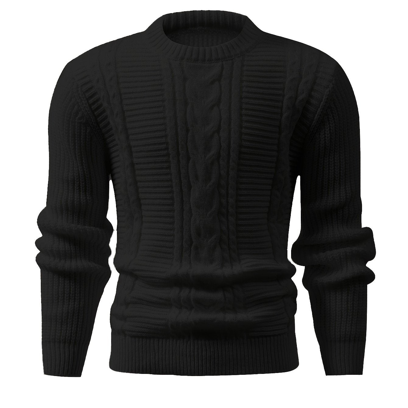 Men's Solid Color Cable Knit Sweater Crew Neck High Stretch All Seasons Polyester