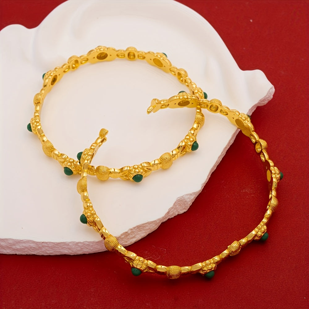 Gold Open Bracelet with Hollow Carved Design for Ladies Festival Jewelry Ethnic Style