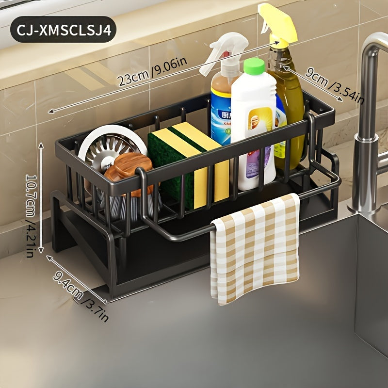 Plastic Kitchen Sink Dish Rack with Towel and Sponge Storage 23x12 cm