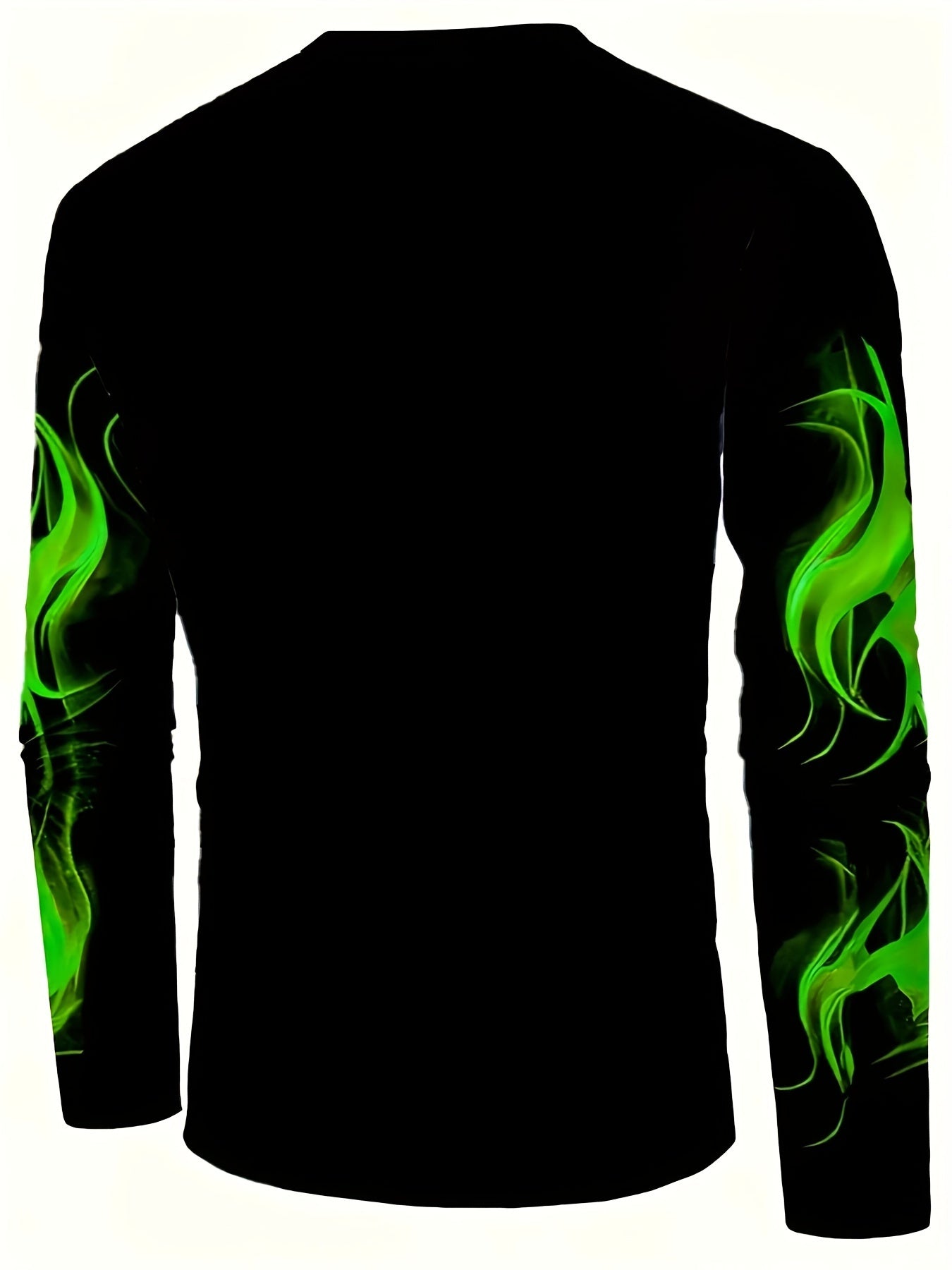 Men's Long Sleeve Crew Neck T-Shirt with Green Eye Flame Pattern Polyester Knit Slim Fit
