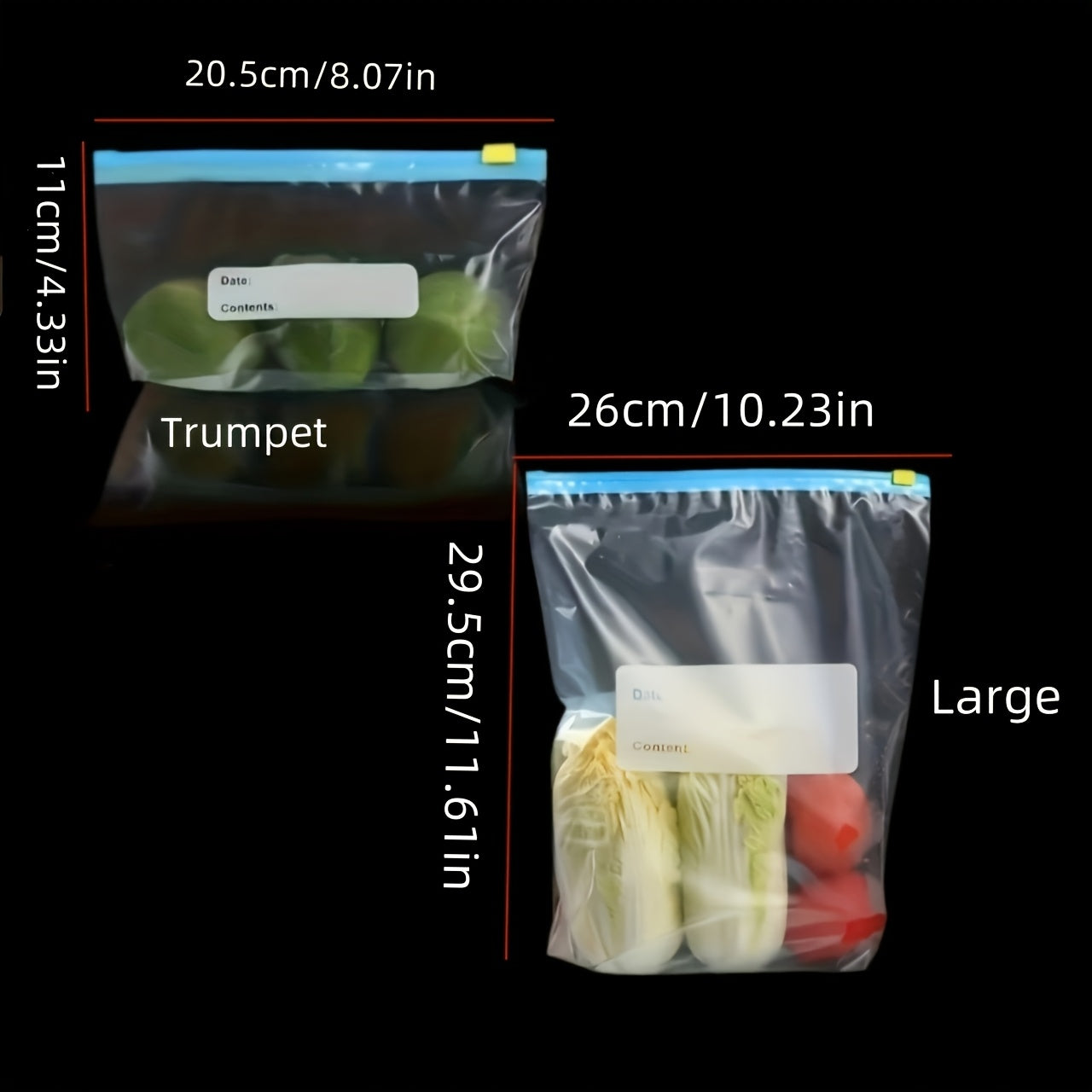 Durable transparent zipper storage bags for food preservation fruits vegetables beans dietary organization
