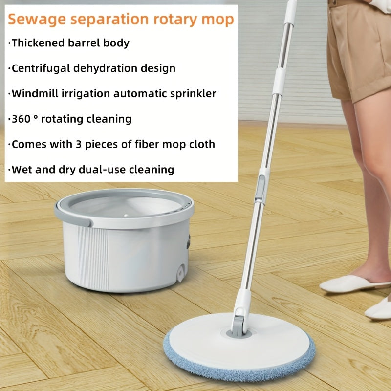 3 ta Spin Mop to'plami 3 ta Mikrofiber Pad bilan - Noxushlangan po'latdan yasalgan tutqich, uzoq muddatli ABS material, Oshxona, Hammom va Yashash xonasi tozalash uchun mukammal