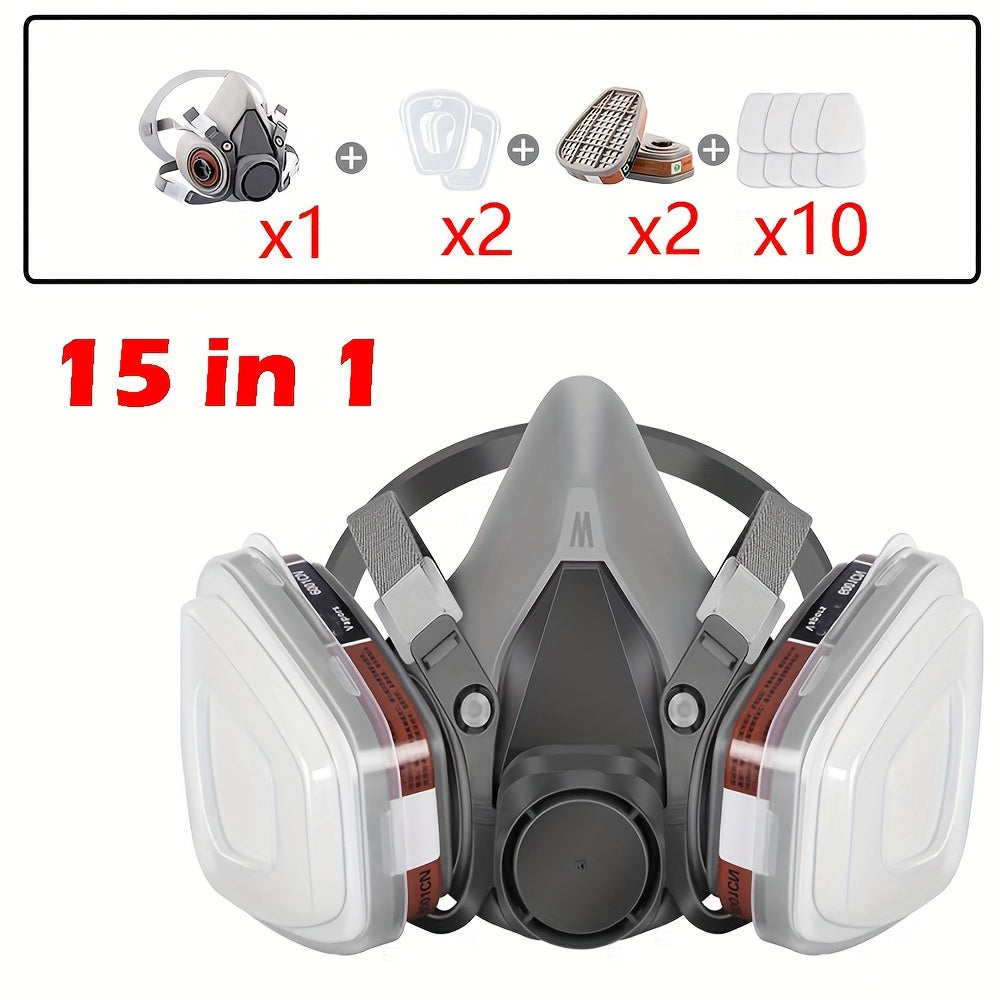 27 dona qayta ishlatiladigan yarim yuzli respirator niqobi 6200 bo'yoq, purkash va silliqlash jarayonlarida chang, tutun, asbest, kimyoviy moddalar va boshqa havodagi zarrachalarni filtrlash uchun mo'ljallangan.