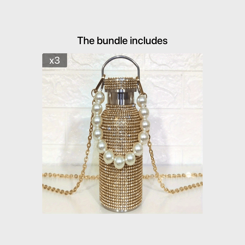 350ml Stainless Steel Thermos Bottle with Chain Pearl Design for Girls and Adults